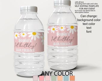 Daisy Birthday Water Bottle Labels, Hippie Party Wrappers (Digital Download)