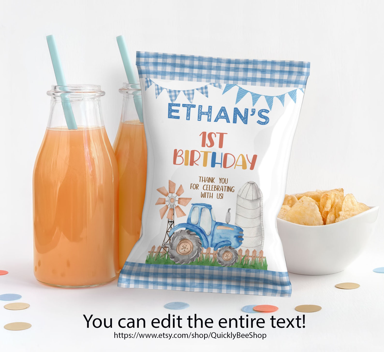 Blue Tractor Birthday Party Decor Chip Bag Wrapper Treat Etsy