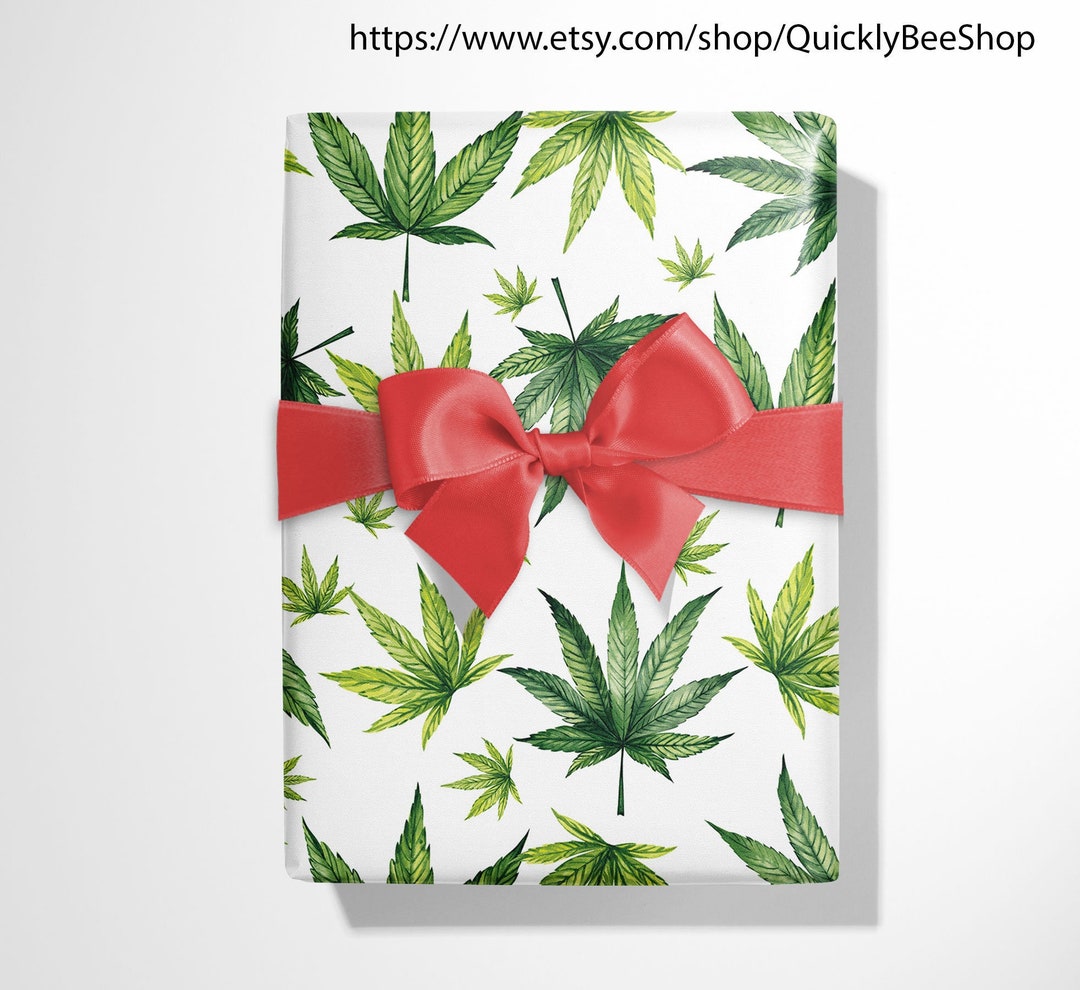 Wrapping Paper Cannabis Leaf Botanical Cannabis Illustration Etsy