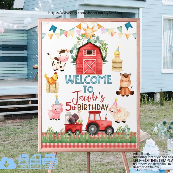 Editable Welcome Sign Farm, Farm Animals Sign Boy Girl Barnyard Birthday Decorations, Table Sign Decoration 8x10 Download PRINTABLE