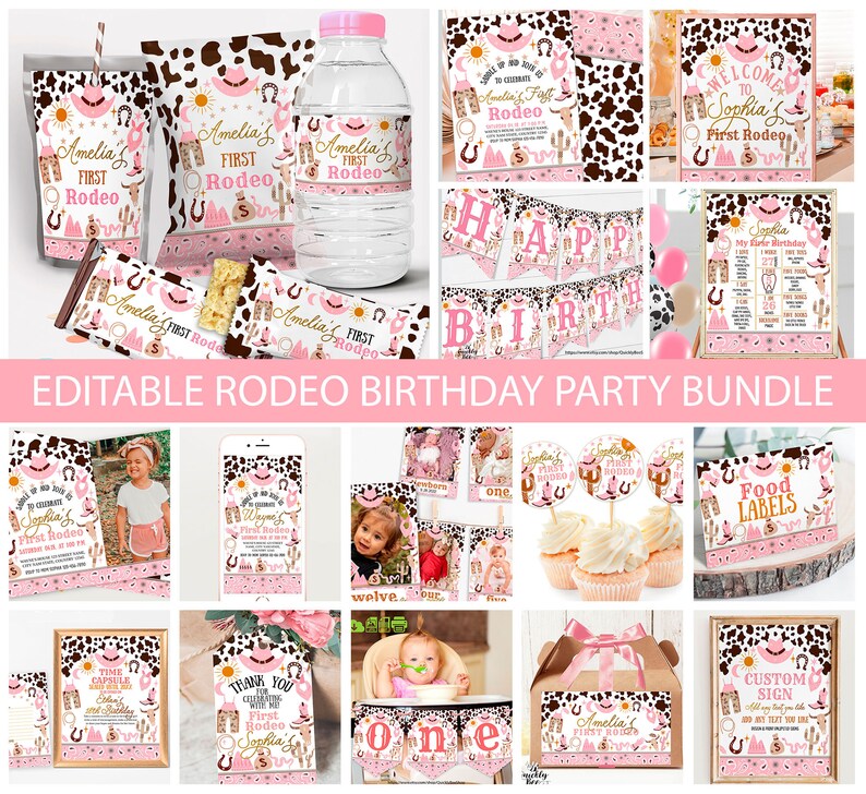 Pink Rodeo Theme Gable Box Editable 1st Rodeo Birthday Gable Box Labels, Wild West Cowgirl ...