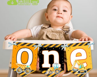 Construction Birthday Highchair Banner, Dump Truck Party banner, 1st Birthday Highchair Banner, Printable Instant Digital download
