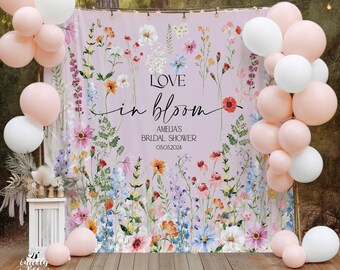 Wildflower Bridal Shower Backdrop, Wildflower Wedding Shower Sign Decor, Personalized Bridal Shower Photo Backdrop, Boho Bridal Shower Decor