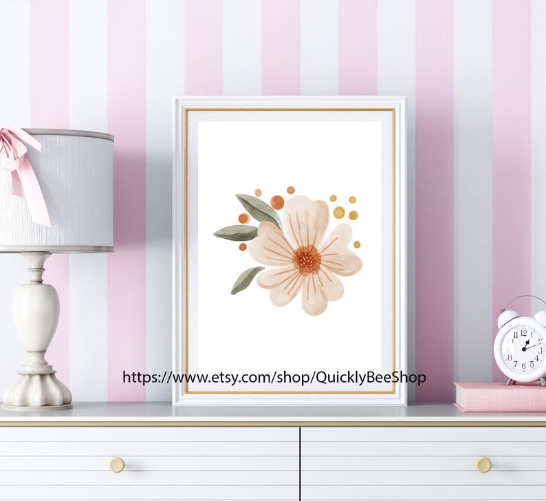 Ladybug Floral Watercolor Prints, Floral Ladybug Nursery Wall Art ...