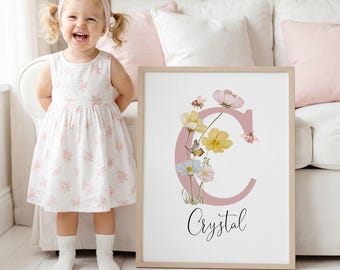 Wildblumen Name Print: Blush Floral Kinderzimmer Kunst, Mädchen Zimmer Dekor, 3er-Set Kunstdrucke ausgeliefert
