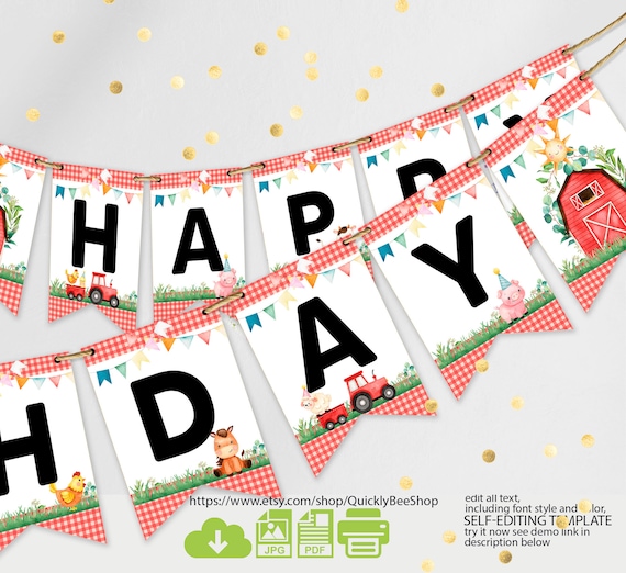 EDITABLE Farm Banner Happy Birthday Banner Printable 1st | Etsy