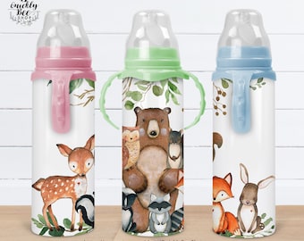 Woodland Animals 8oz Baby Bottle Sublimation Design,  Woodland Animals Design, Instant Download, Tumbler Template PNG