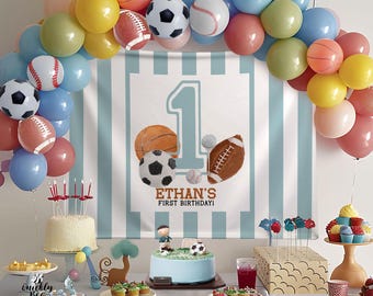 Sports Birthday Backdrop for Boy, 2nd Birthday Banner, Soccer Birthday Backdrop, Born TWO Ball, 1st Birthday Decor, Photo Prop, Table Decor