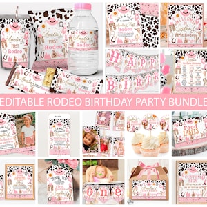 Editable Cowgirl Birthday Invitation Bundle, Wild West Cowgirl Southwestern Ranch 1st Rodeo Birthday Decor Package, Digital download