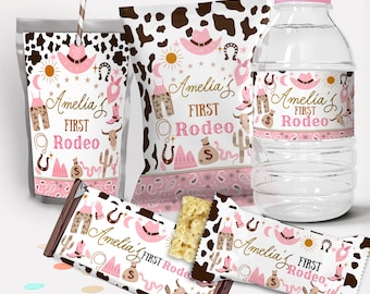 Rodeo First Birthday Party Decor,Chip Bag Wrapper, Treat Wrapper, Capri Sun Labels, Water Bottle Label, Cowboy, Cowgirl, EDITABLE TEMPLATE 3