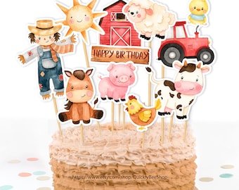 Farm Centerpieces Farm Animals Birthday, Baby Shower, Diapers Cake Decor, Cake Topper Table Decor, Tractor Barnyard Decoration,Editable File