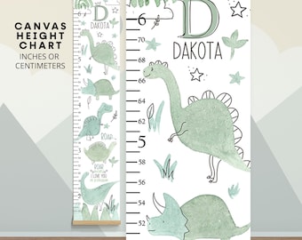 Dinosaurier Messlatte, personalisierte Leinwand Aquarell Dino Messlatte Lineal