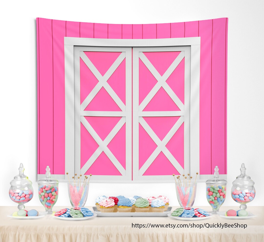 Pink Barn Door Party Backdrop, Country, Cowgirl, Farming, Ranch, Fairy