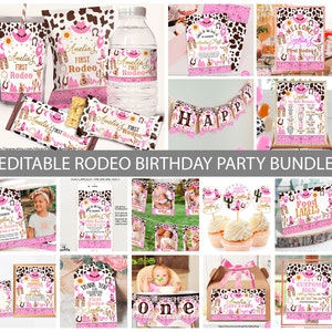 1st Rodeo Birthday Bundle, Cowgirl Birthday Invitation Bundle, Rodeo Themed First Birthday Party, Pink Rodeo Party, Digital download