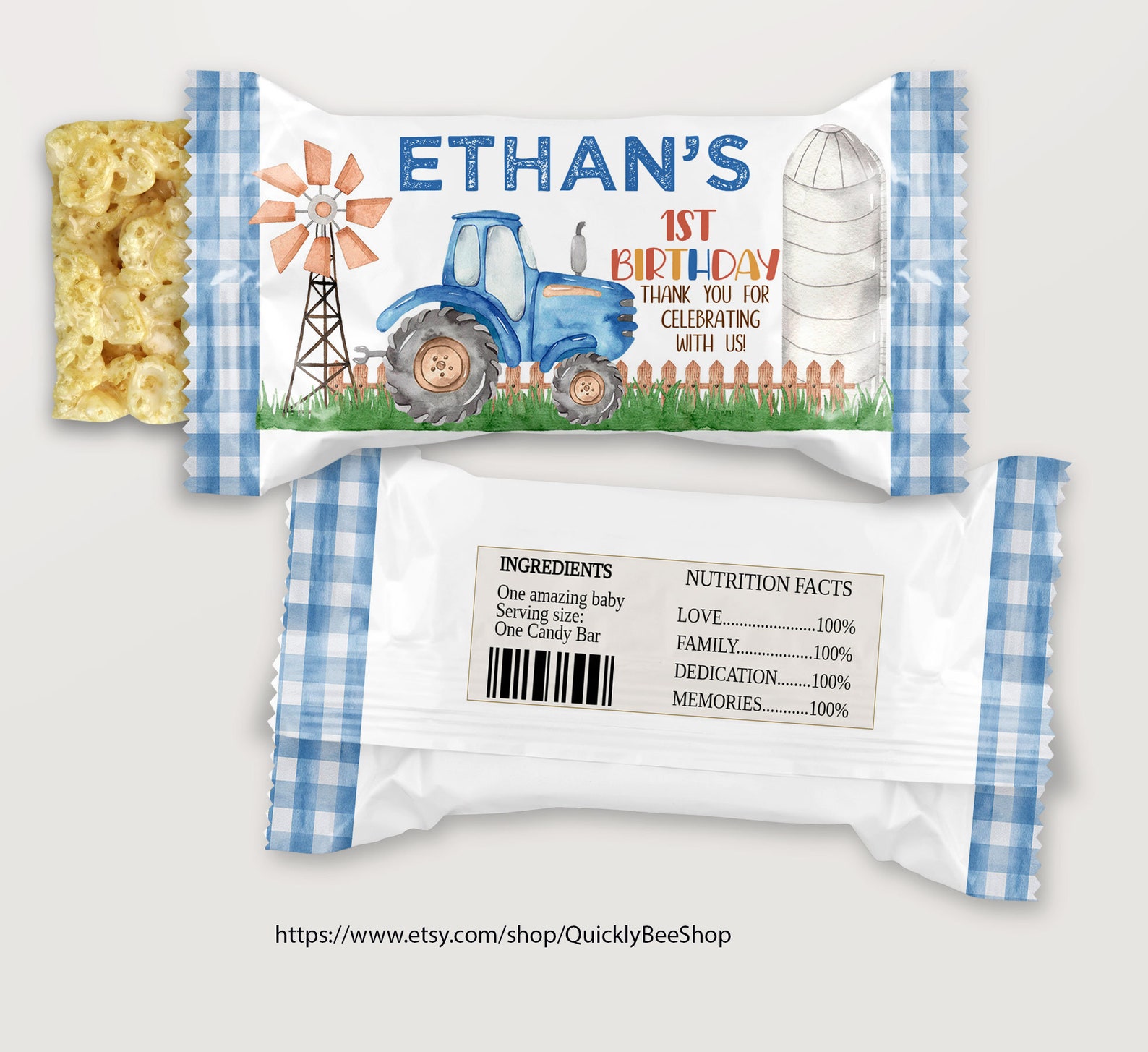 Blue Tractor Birthday Party Decor Chip Bag Wrapper Treat Etsy