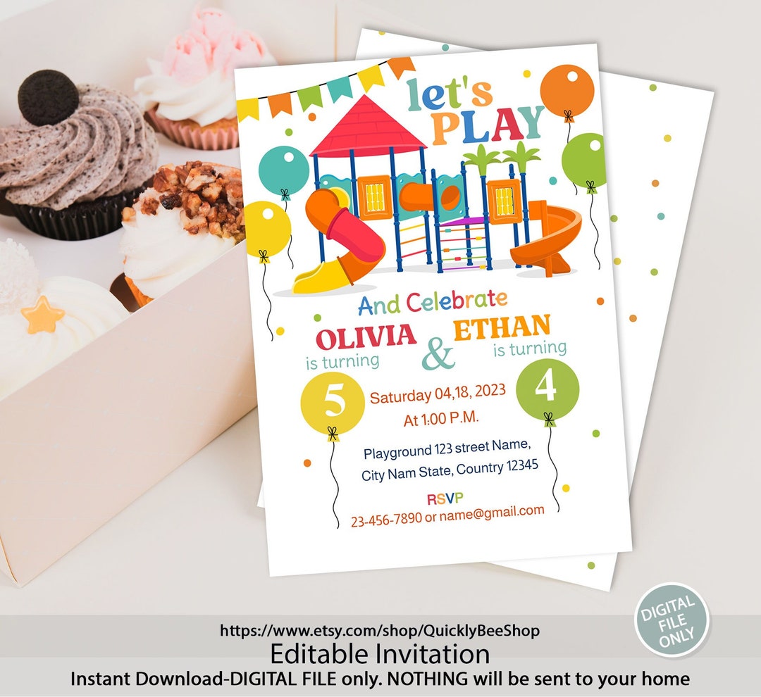 free and customizeable happy birthday templates -... Playground Sibling Birthday Invitations, Double Birthday Celebration ...