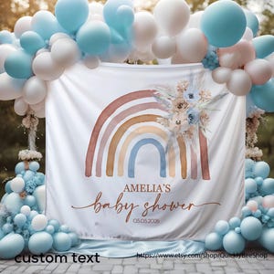 Floral Boho Rainbow Baby Shower Backdrop, Rainbow Personalized sign, Muted Rainbow Printed Backdrop, Baby Shower Decor, Photo prop