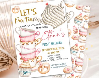 EDITABLE Tea Party Birthday Invitation, Par-tea Invite Template, Whimsical Tea Party, High Tea Floral, Instant Download #0002