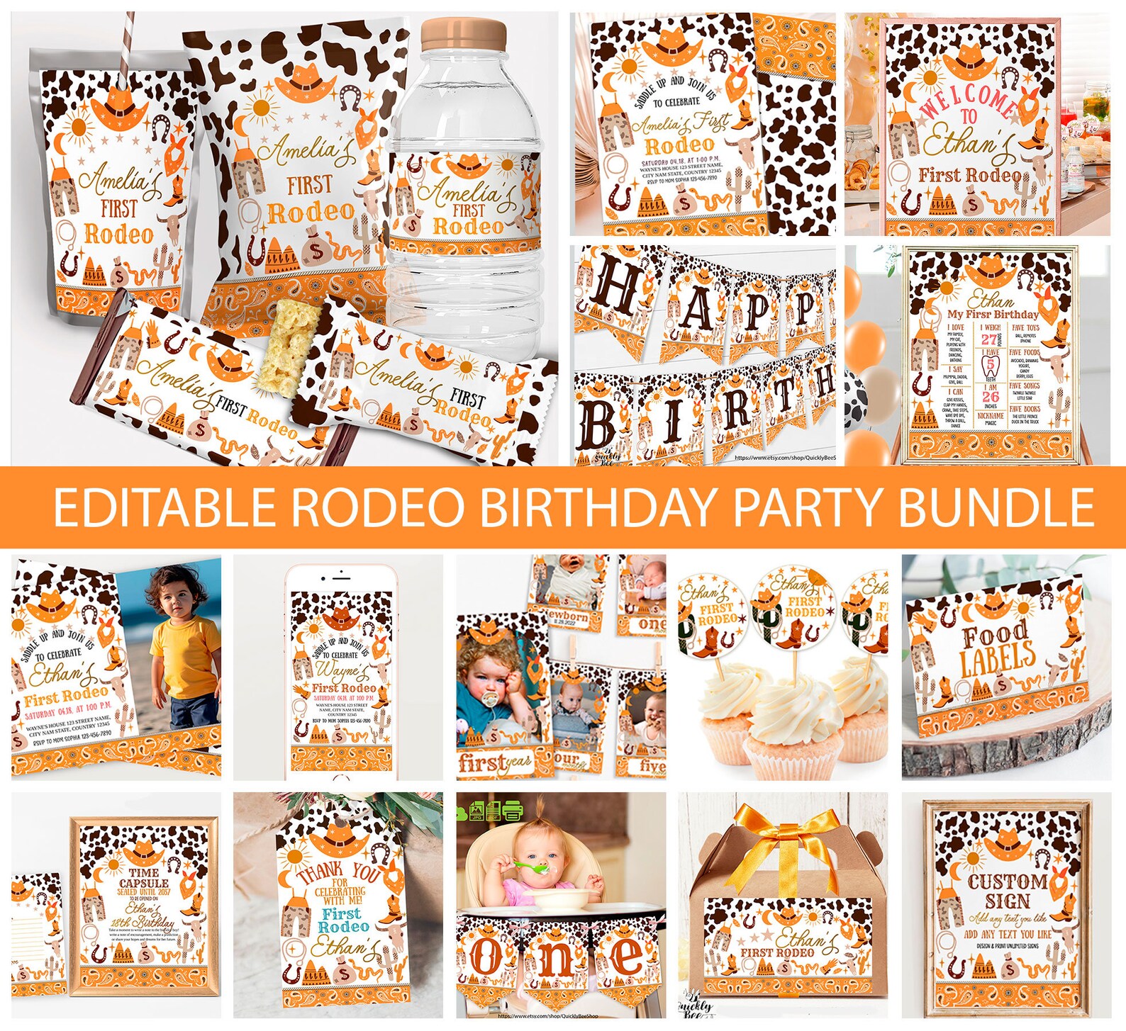 Editable 1st Rodeo Birthday Gable Box Labels, Wild West Cowboy ...