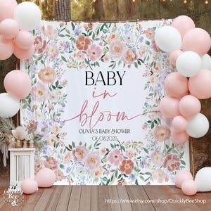 Pastel Flowers Baby Shower Backdrop, Table decor Backdrop, Personalized Photo Zone Backdrop, Printed and sent Home