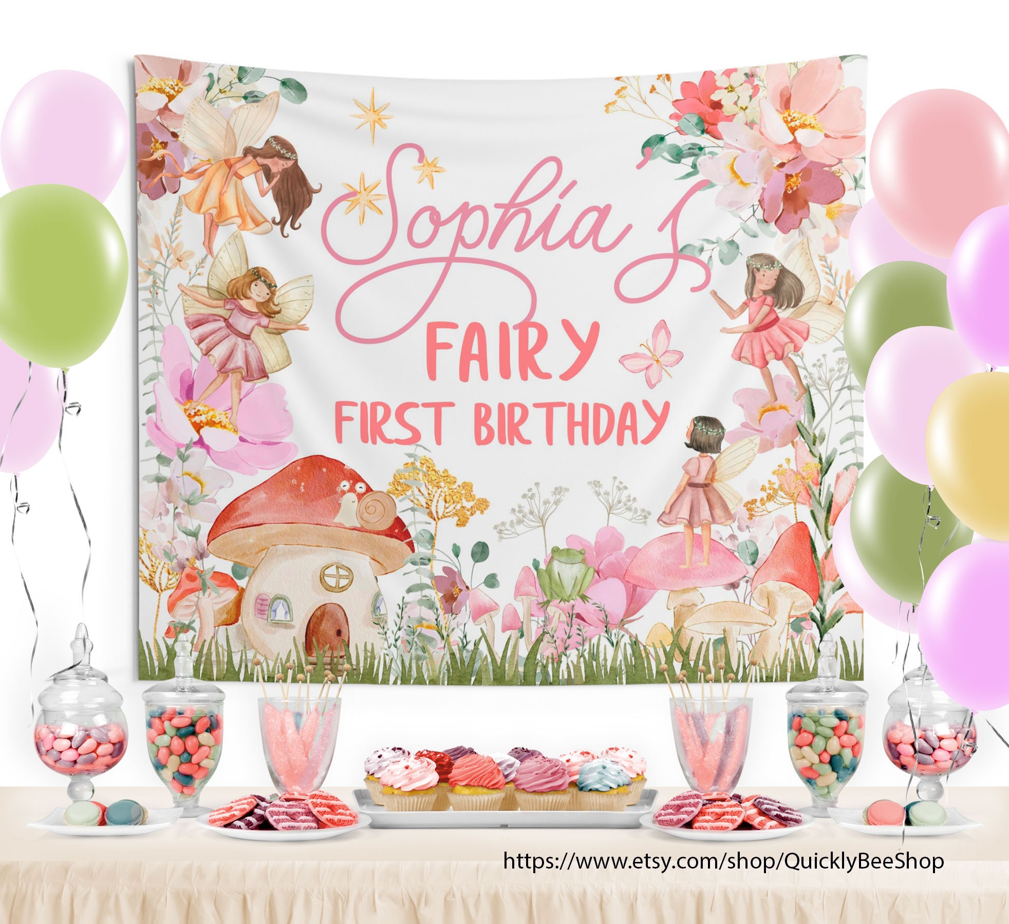Fairy First Birthday Backdrop Magical Enchanted Personalized - Etsy