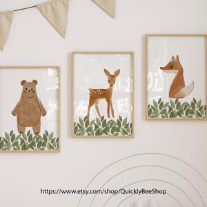 Boho Woodland Watercolor Prints, Animal Nursery Wall Art, Girl&#39;s Room Decor, Set of 3 Art Prints Shipped