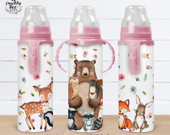 Woodland Animals 8oz Baby Bottle Sublimation Design,  Woodland Animals Design, Instant Download, Tumbler Template PNG