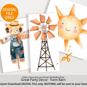 Big Blue decor Farm, Barn, Donkey, Lamb, Piglet, Chicken, Sun, Animals Barnyard Ranch, Baby Shower Party, Birthday Party, DIGITAL download Sun Scary Mill