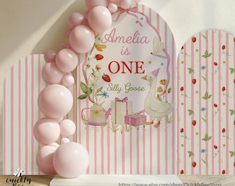 Dumme Gans Geburtstag rosa Hintergrund, Bogen-Dekor, personalisierte Fotozone, 3er-Set Panel DIY Printable Download