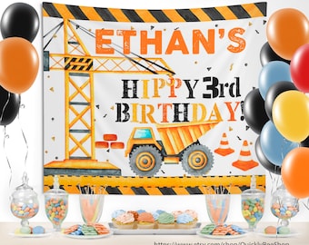 Construction Trucks Backdrop, Construction Birthday, Truck Drawing Banner, Construction Decorations, Hoisting Crane Birthday Backdrop