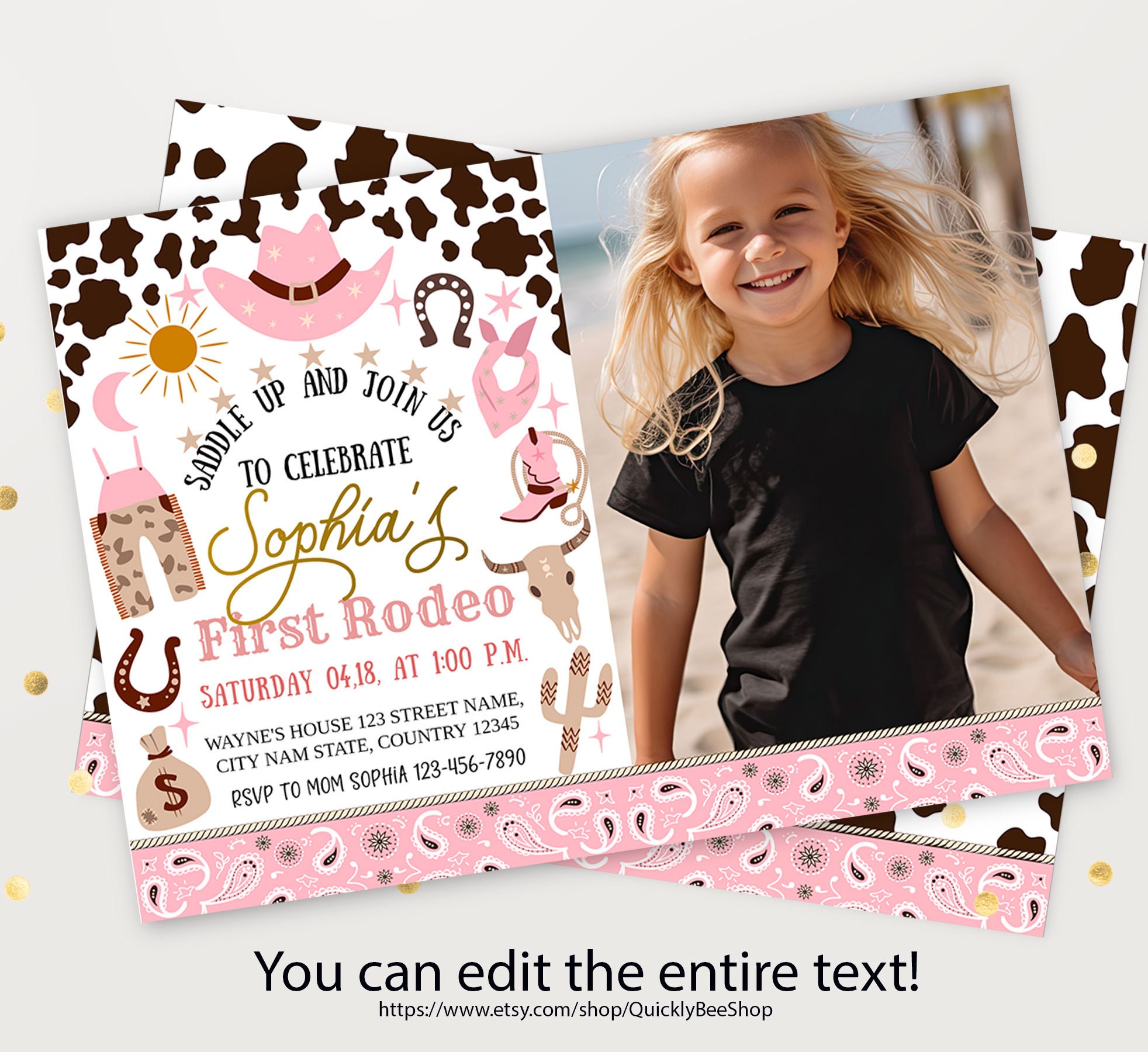 Pink Rodeo Theme Gable Box Editable 1st Rodeo Birthday Gable Box Labels, Wild West Cowgirl ...