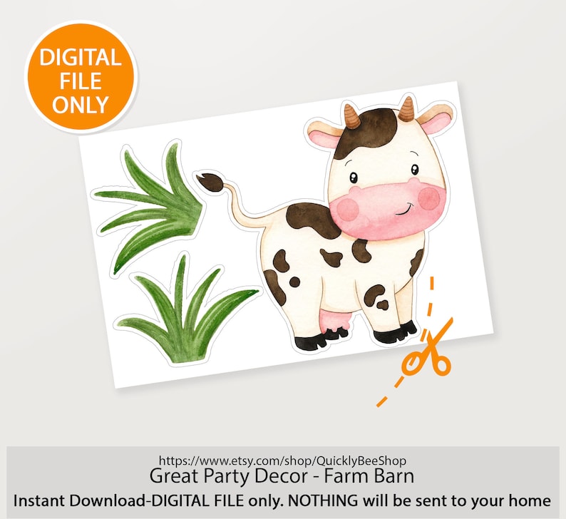 Big Blue decor Farm, Barn, Donkey, Lamb, Piglet, Chicken, Sun, Animals Barnyard Ranch, Baby Shower Party, Birthday Party, DIGITAL download Cow