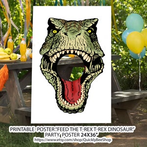 Dinosaur Toss, Feed the T-Rex, Dinosaur Birthday Party, Dinosaur Game, T-rex Theme,  Printable Party Game, Poster for self-printing