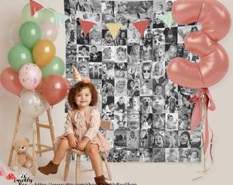 Birthday Photo Backdrop, Fabric Collage 1st Party, Anniversary, Home Kids Wall Decor