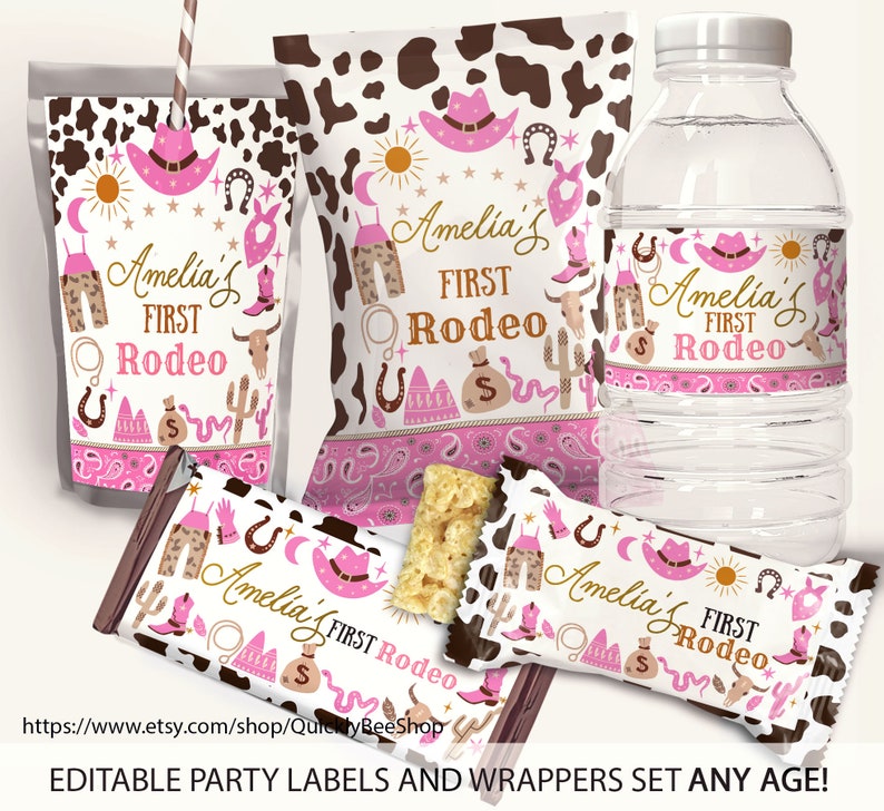 Editable First Rodeo Birthday Party Favor Tag, Cowgirl Thank You Tag ...