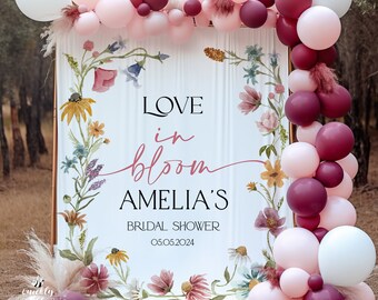 Love In Bloom, Wildflower Bridal Shower Backdrop, Flower Stems, Colorful Flower Bridal Shower Backdrop, Wildflower Party Decor
