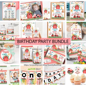 EDITABLE Farm Birthday Party Bundle, Digital Template, Farm Theme, DIGITAL FILES, Barnyard Birthday  Template, Farm party