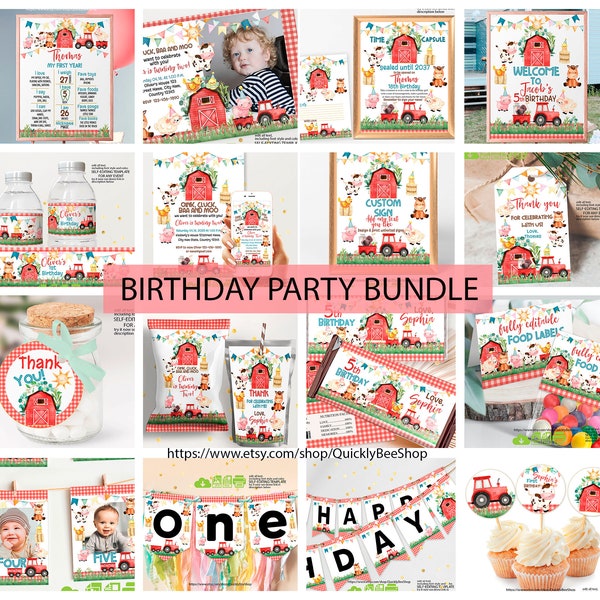 EDITABLE Farm Birthday Party Bundle, Digital Template, Farm Theme, DIGITAL FILES, Barnyard Birthday  Template, Farm party