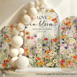Meadow Bridal Shower Backdrop, Wildflower Wedding Shower Arch Decor, Personalized Photo Backdrop, Set of 3 Arch Panel DIY Printable Download