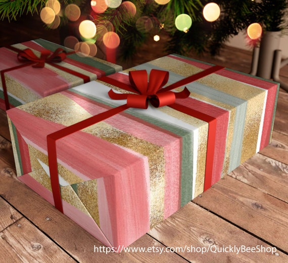 Pink Christmas Tree Wrapping Paper or for any Occasion Gift Wrap