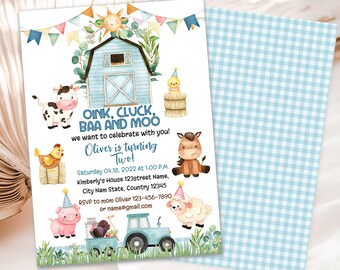 Invitación de cumpleaños de granja, fiesta de granero para niños, invitación digital, invitaciones de corral con animales de granja, plantilla EDITABLE de DESCARGA INSTANTÁNEA