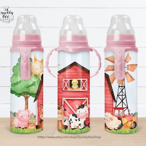 Animales de granja Sublimación de biberones de 8 oz, Diseño de sublimación de bebés Barnyard, Archivo PNG de Red Farm, Descarga instantánea, Plantilla de vaso