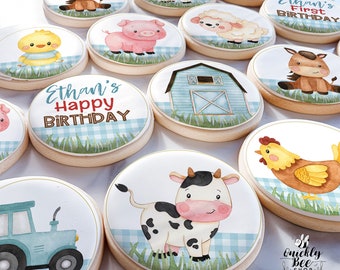 Farm templates for self-printing decor of cookie toppers, cupcakes, macaroon cookies, Print Sugar Sheets, Instant Download, Blue decor