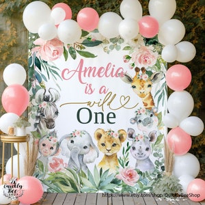 Safari Birthday Girl Backdrop, Wild One Personalized Safari Animal sign, Birthday Decorations, Jungle birthday backdrop, Photo prop