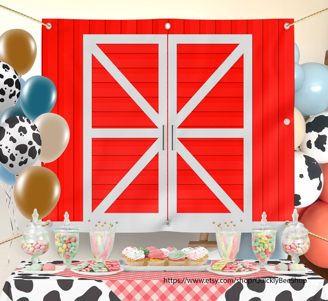 Red Barn Door Party Backdrop, Vinyl Backdrop Country, Farming, Ranch