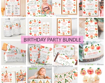 Peach First Birthday party Bundle, Printable Peach Invitation 1st Birthday, Sweet As A Peach Birthday Decorations, Printable First Birthday