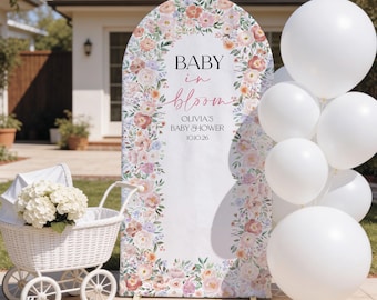 Pastel Flowers Baby Shower Backdrop, Bridal Shower Arch Decor, Personalized Photo Zone Backdrop, fabric Covers for Arched backdrops