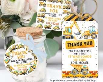 Editable Construction Birthday Party favors tag, Gift tags Template set, Dump Truck Party Thank you tags, Printable Instant Digital download