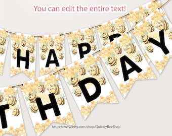 Bee Happy Birthday Banner, 1st Birthday Banner, Bee Day Birthday Decor, Little Honey Bee First Bee-day, Digital Instant download Printable