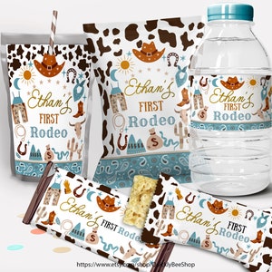 Rodeo First Birthday Party Decor, Chip Bag Wrapper, Treat Wrapper, Capri Sun Labels, Water Bottle Label, Cowboy, Cowgirl, EDITABLE TEMPLATE2